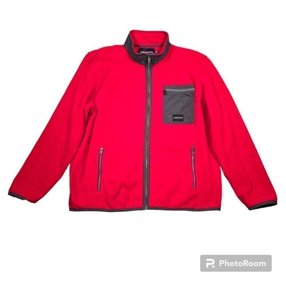 Calvin Klein Jeans Red‎ Mock Neck Full Zip Polar Fleece Jacket 2XL - Picture 1 of 10